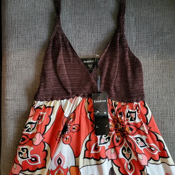 Bebe Crochet Halter Silk Dress Size Small - Picture 3 of 7